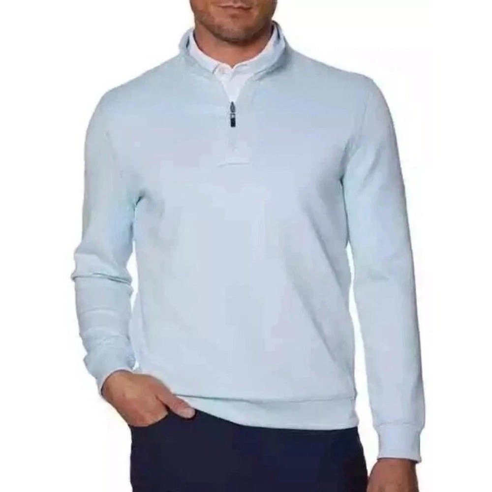 Hickey Freeman Mens Comfort Stretch 1/4 Zip Pullover XXL Light Blue Micro Stripe